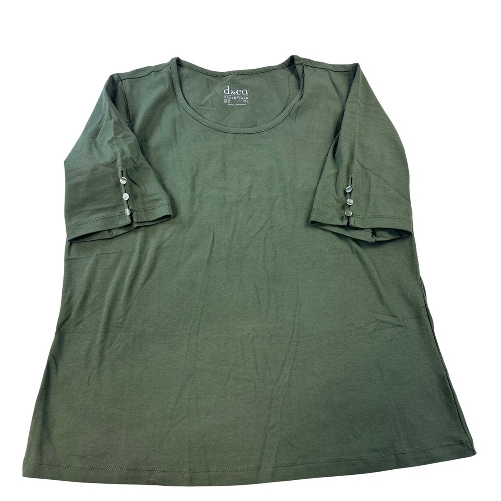 D&Co Essentials Olive Green Scoop Neck Top with Button Sleeve Detail Size M - Picture 3 of 9